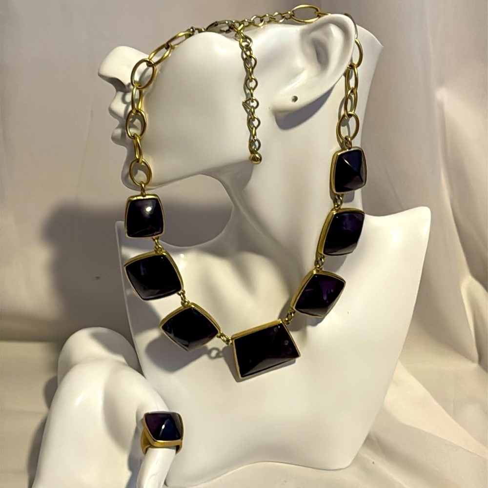 Chicos Necklace & ring set purple